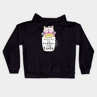 Easily Distracted by Cats and Coffee Crazy Cat Coffee Lover Kids Hoodie